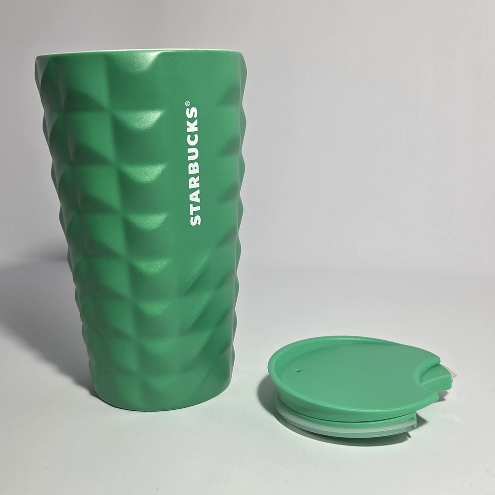 TitleStarbucks 2024 Green Geometric Ceramic Travel Tumbler Mug w/ Lid 12oz New - Picture 2 of 5